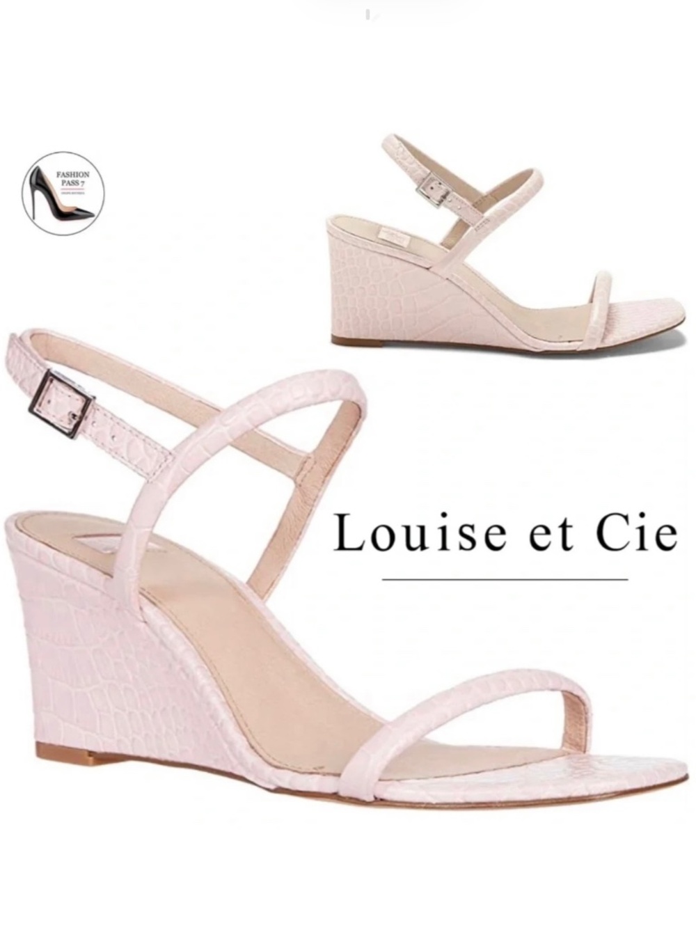Louise et Cie Quinley Blush Pink Croc Leather Slingback Wedge Heels Sandals 7.5